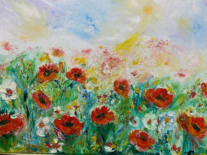 Poppy Field finger painting by Valentina Nedelcheva