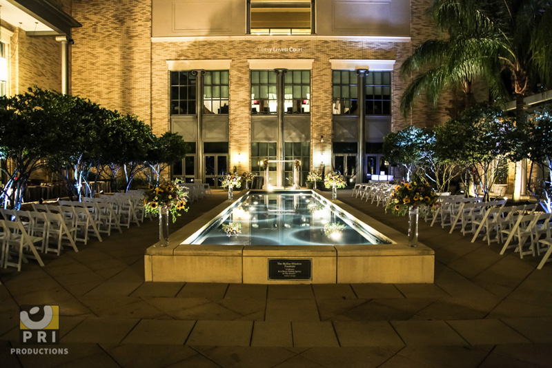 wedding ceremony set up in the second floor atrium of the Main Library