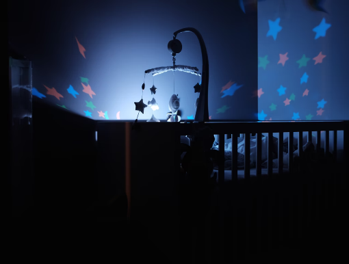 Child's bedroom at night with night lights