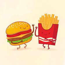 Illustrated cheeseburger and fries