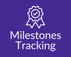 Link to Milestones Tracking Website. Icon image of successful checkmark on purple background.