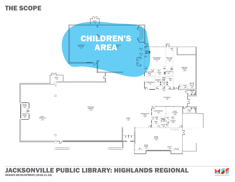 Scope of project rendering for Highlands Library Children's area