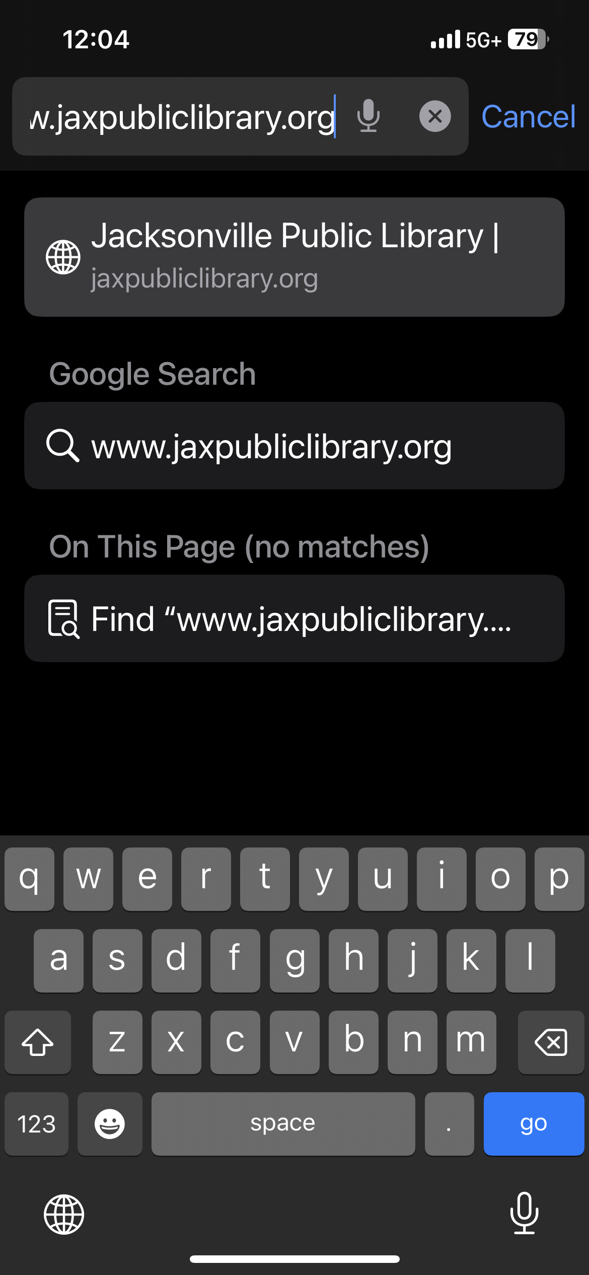 safari browser on iphone with www.jaxpubliclibrary.org in address bar