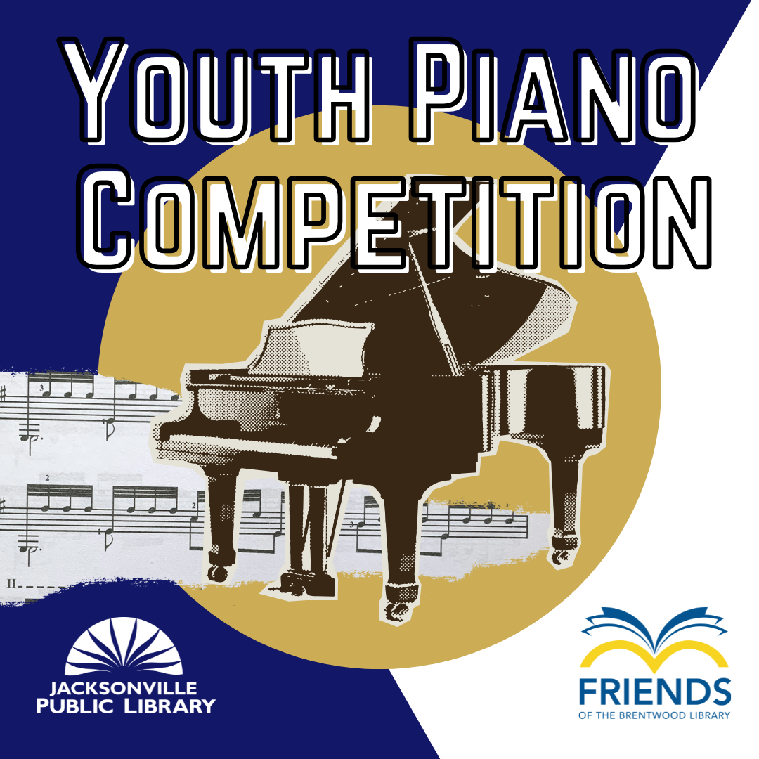 Youth Piano Competition. Image includes a piano and sheet music.