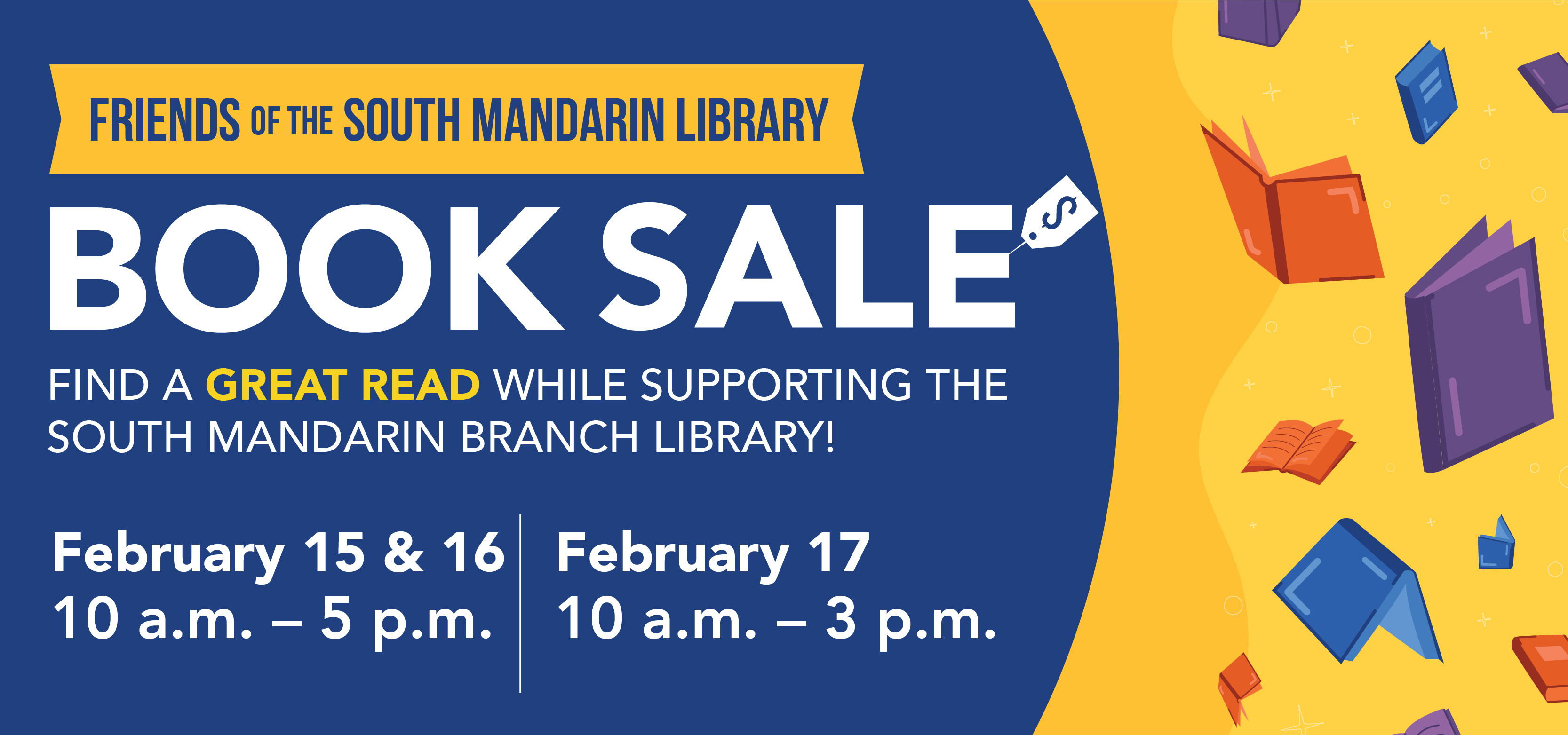 Graphic for Friends of the South Mandarin Library Book Sale.