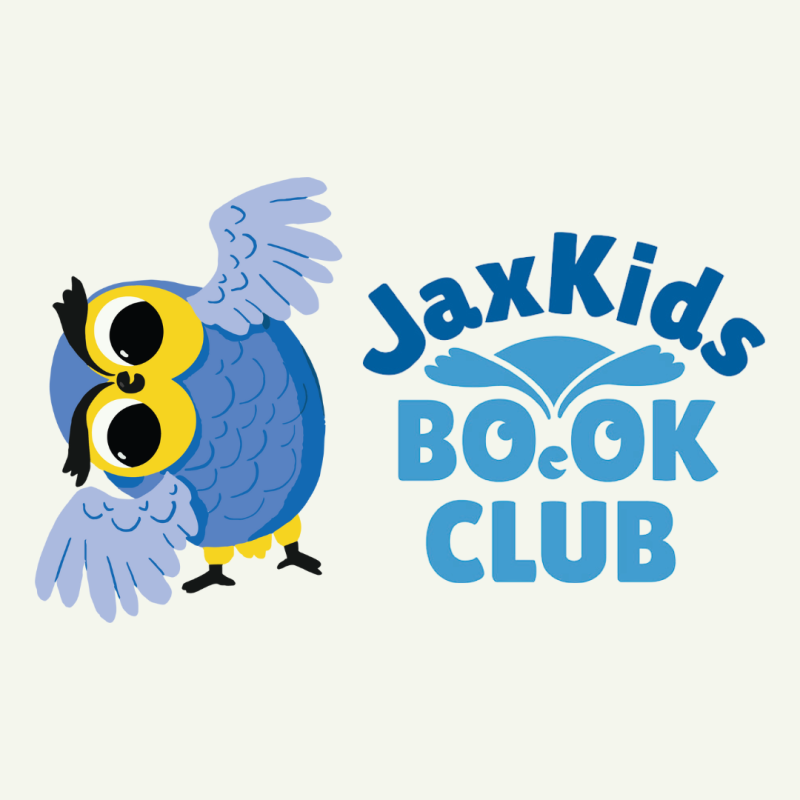 JaxKids Book Club logo and owl mascot