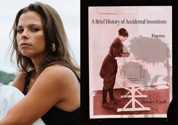 Poet Dorsey Craft with the cover of her book A Brief History of Accidental Inventions 