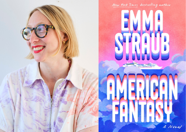 Emma Straub with the cover of her book, American Fantasy