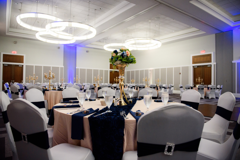 photo of a room decorated for a wedding reception