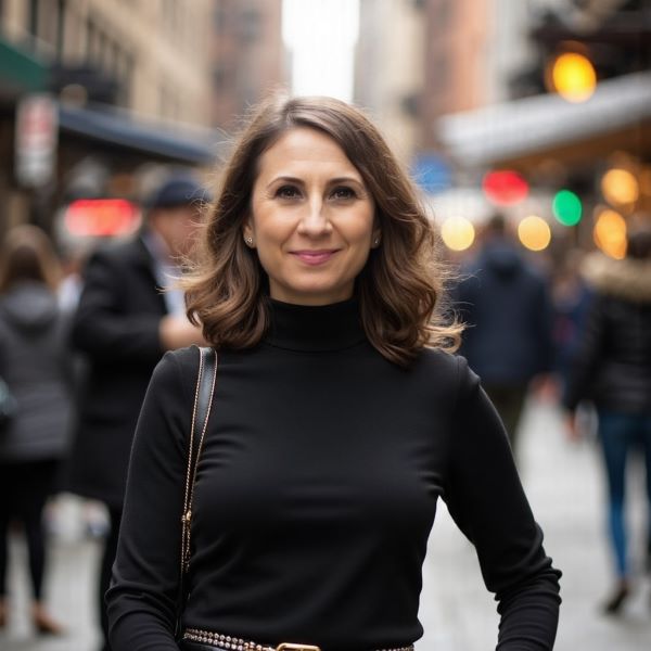Madalina Tanase with a busy street in the background
