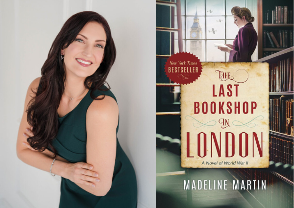 Madeline Martin with the cover of The Last Bookshop in London