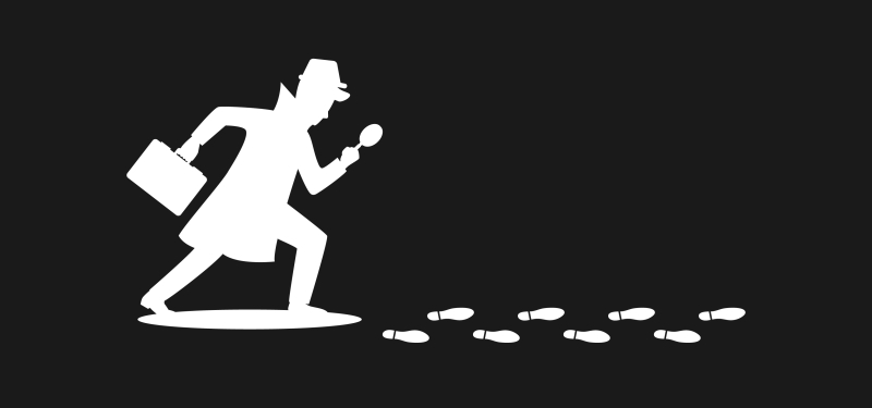 A silhouette of a detective, following shoe prints