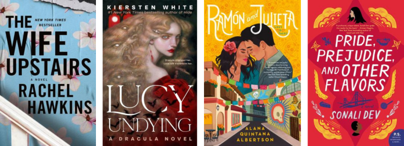 Book covers for the Wife Upstairs, Lucy Undying, Ramon and Julieta, and Pride, Prejudice and Other Flavors