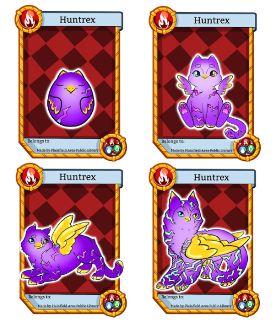 A family of 'Huntrex' griffins, inspired by K-Pop Demon Hunters. There is an egg, baby, teen and adult version.