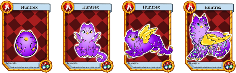 A family of 'Huntrex' griffins, inspired by K-Pop Demon Hunters. There is an egg, baby, teen and adult version.