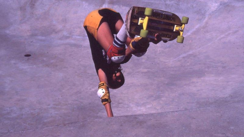 A skateboarder at Kona Skatepark in the late 1970s.