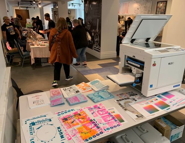 A risograph printer set up at a recent library event