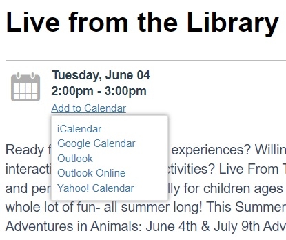 Screenshot of a Live from the Library event in the calendar