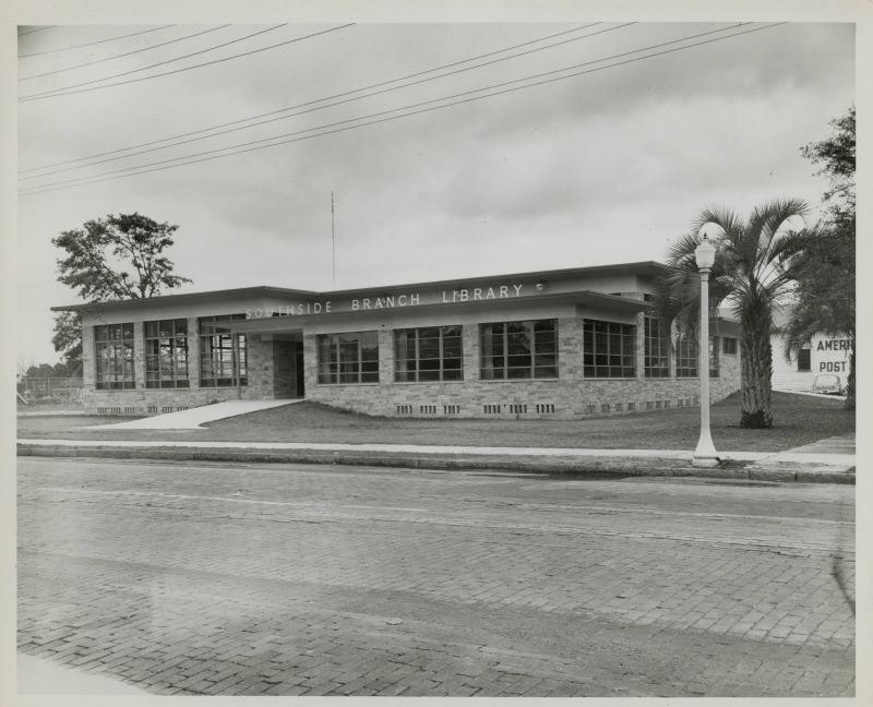 A black and white photo of Southside Branch Library