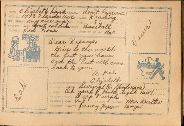 A note from Elizabeth to Rebecca, 'Give to the world the best you have and the best will come back to you.'