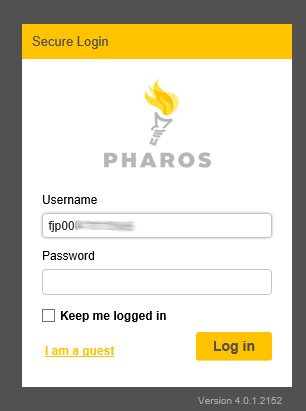 Pharos login screen