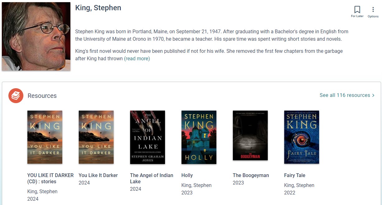 Image of new catalog search results for the author Stephen King