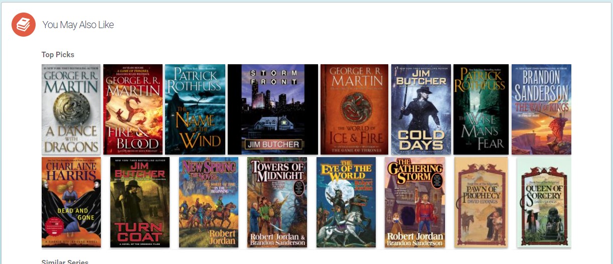 New catalog search displaying similar titles to a book search