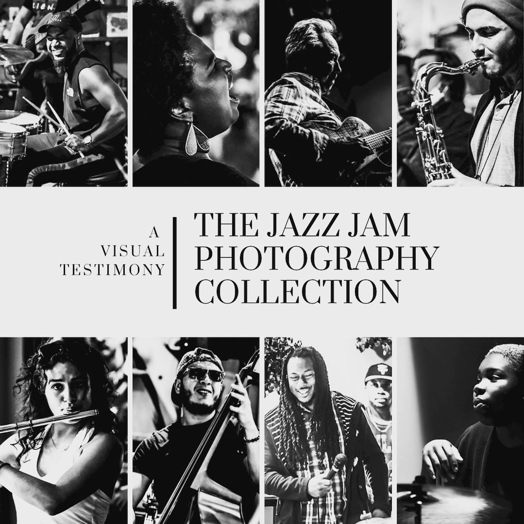 The Jazz Jam Photography Collection. Graphic also features photos from the art exhibit.
