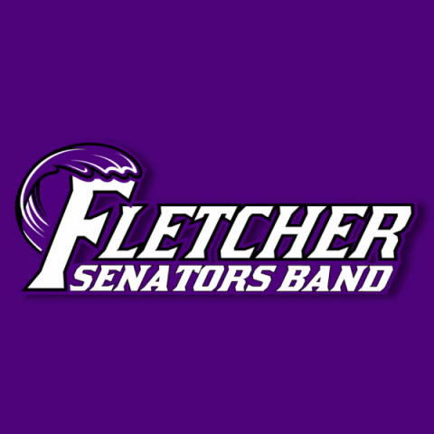 Fletcher High School "Senators" band logo. Includes a purple wave to the left of the letter F.