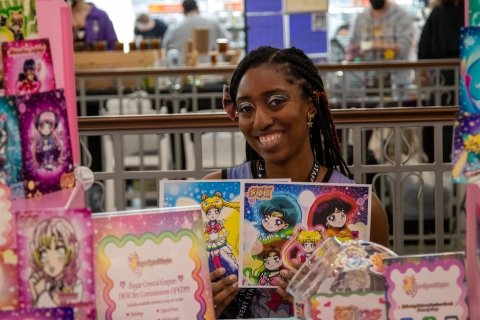 Photo of a vendor with Sailor Moon inspired art