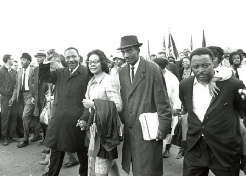 King with his wife and others at the march from Selma to Montgomery, Alabama