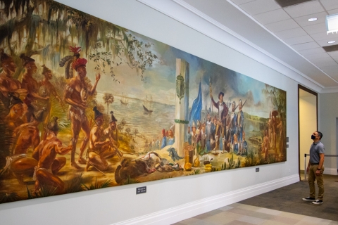 Ribault's Landing mural on the fourth floor by the Memory Lab
