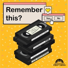 Remember this? Image shows a stack of VHS tapes