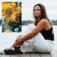 Author Dorsey Craft with the cover of her book The Pirate Anne Bonny Dances the Tarantella