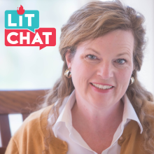 Marie Bostwick photo with Lit Chat logo