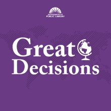 Great Decisions logo on a purple background