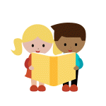 illustartion of a boy and girl reading a book